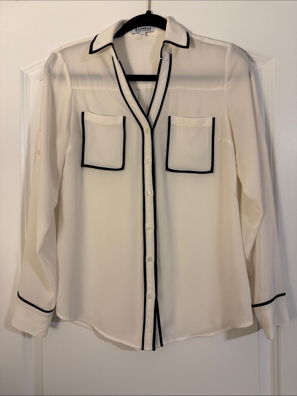 Express Portofino White Button-Down Shirt with Black Trim XS